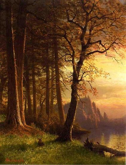 Albert Bierstadt Sunset in Californa Yosemite Norge oil painting art